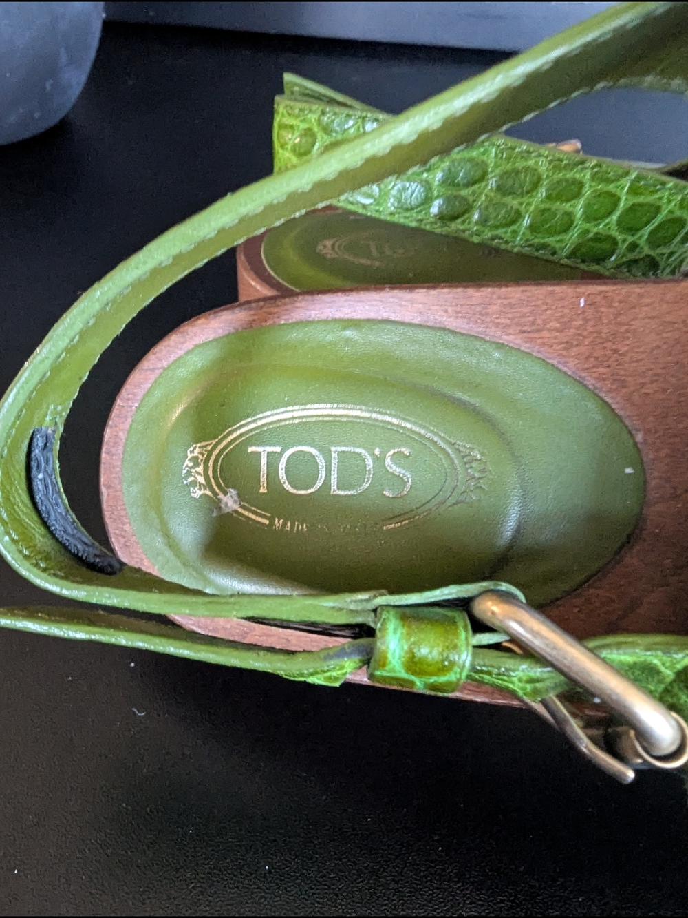 Tod's Croc-Embossed Green Slingback Sandals - Picture 7 of 12